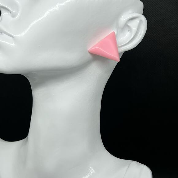Vintage Pink Plastic Triangle Post Stud Earrings - Retro 80s - Picture 1 of 8